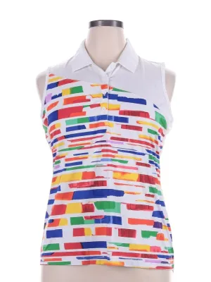 EP Sport White Sleeveless Golf Polo w/ Rainbiw Print Size XL