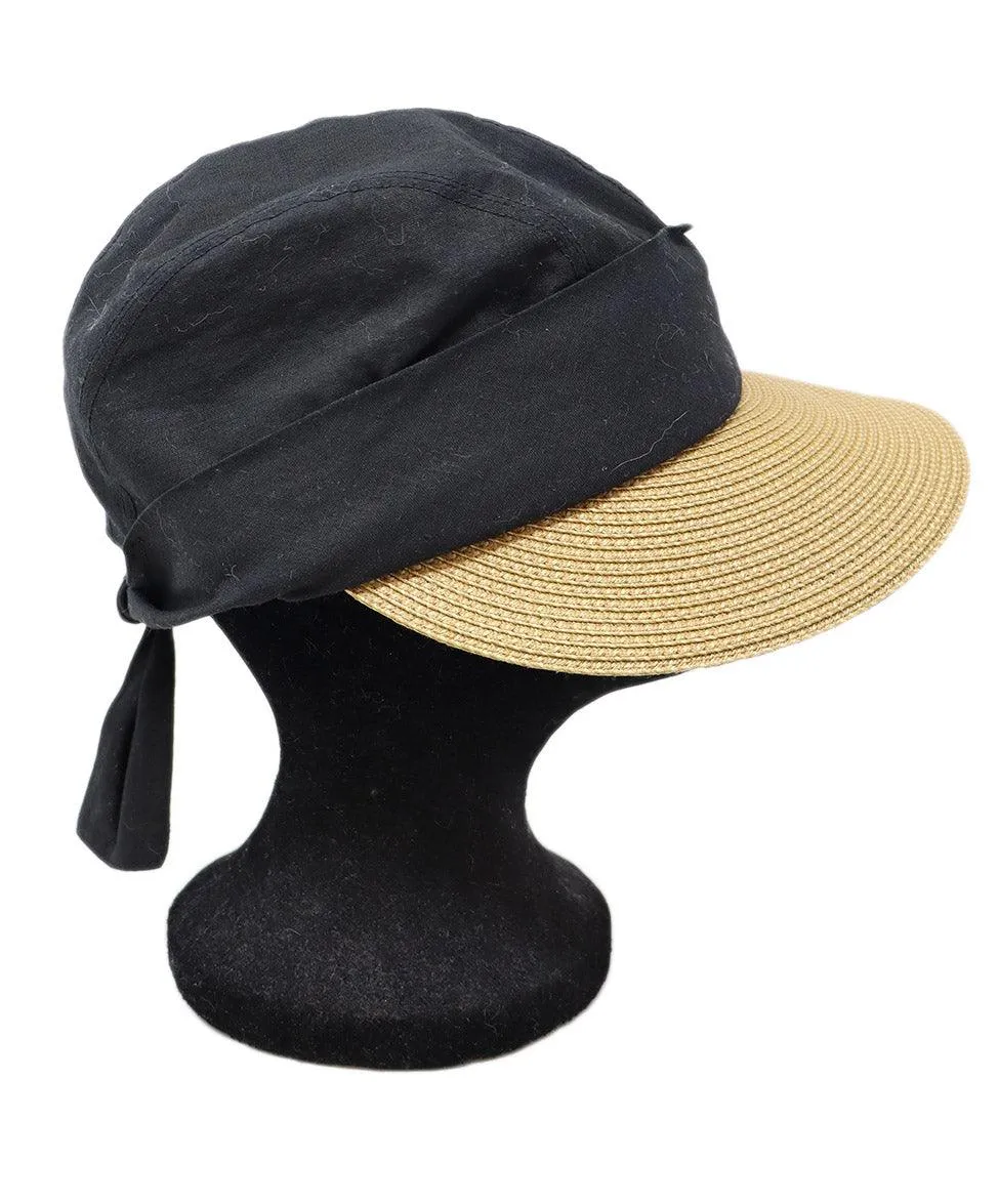 Eric Javits Black Cotton & Tan Raffia Hat