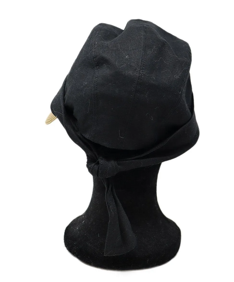 Eric Javits Black Cotton & Tan Raffia Hat