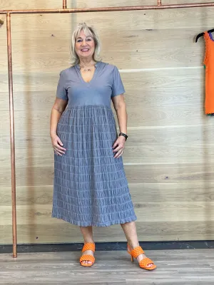 European Culture Short Sleeve Dress Pewter