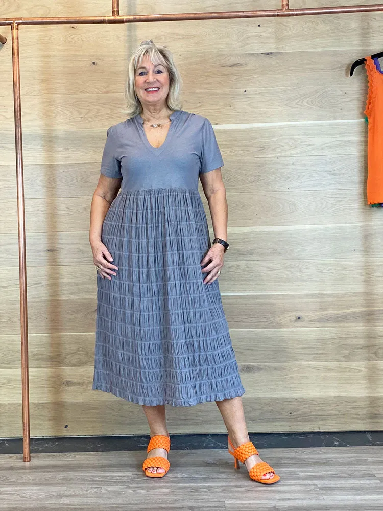 European Culture Short Sleeve Dress Pewter