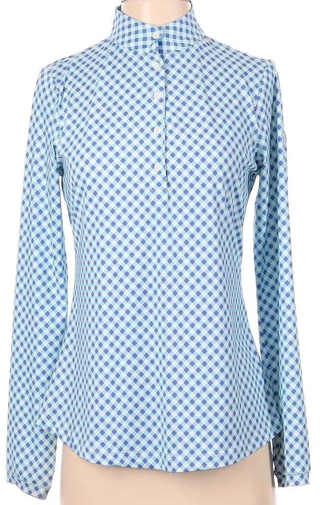 Fairway & Greene Emilia Mock Blue & Purple Plaid Button Pullover Size S MSP$130