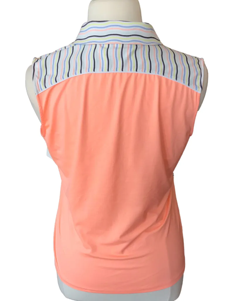 Fairway & Greene Peach Sleeveless Polo w/ Striped Accents & Logo Size XL MSP$98