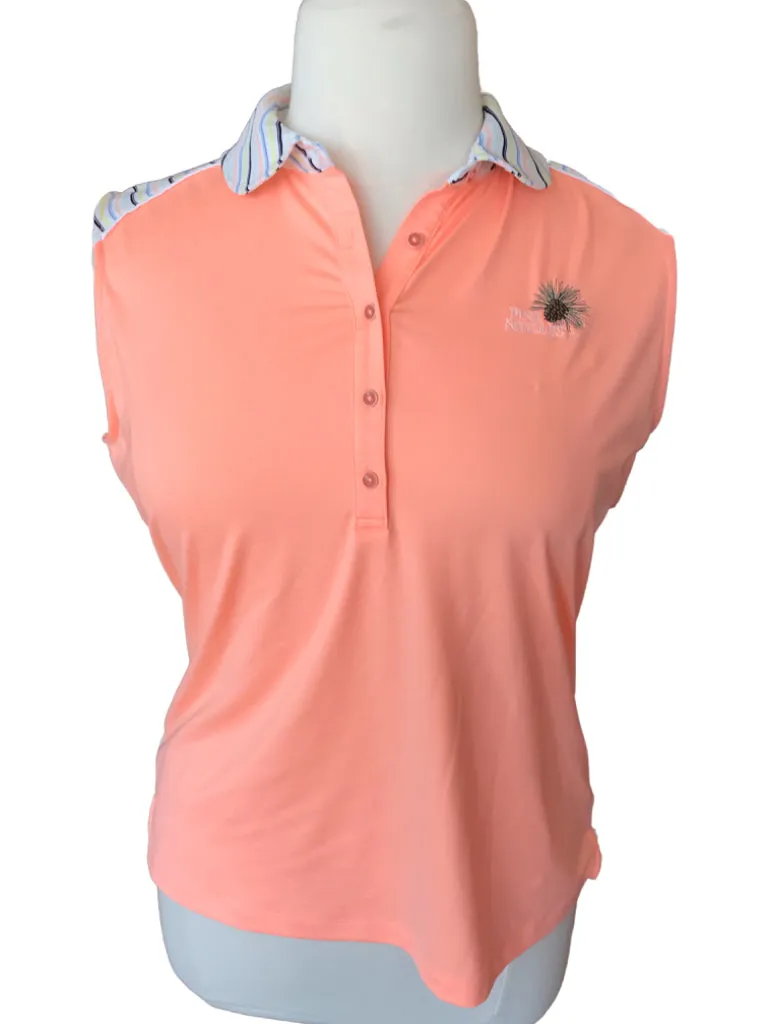 Fairway & Greene Peach Sleeveless Polo w/ Striped Accents & Logo Size XL MSP$98