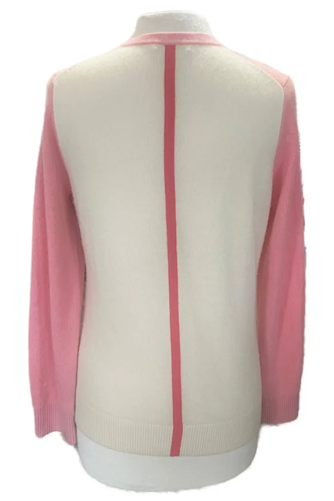 Fairway & Greene Women's Pink & Cream Master's V-neck Cashmere Sweater Size L