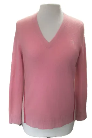 Fairway & Greene Women's Pink & Cream Master's V-neck Cashmere Sweater Size L