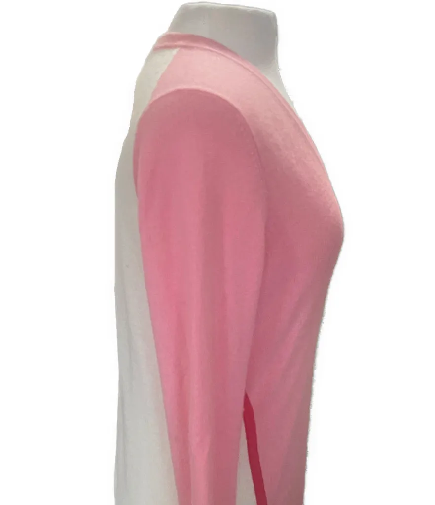 Fairway & Greene Women's Pink & Cream Master's V-neck Cashmere Sweater Size L