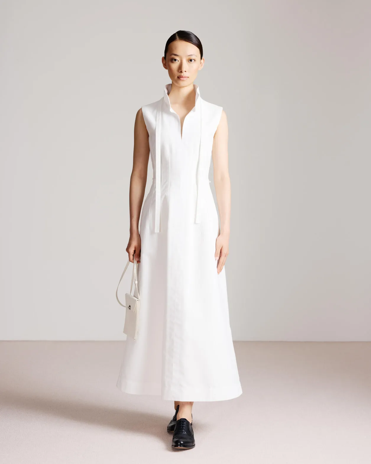 Fit-and-Flare Cotton Midi Dress with Bow 