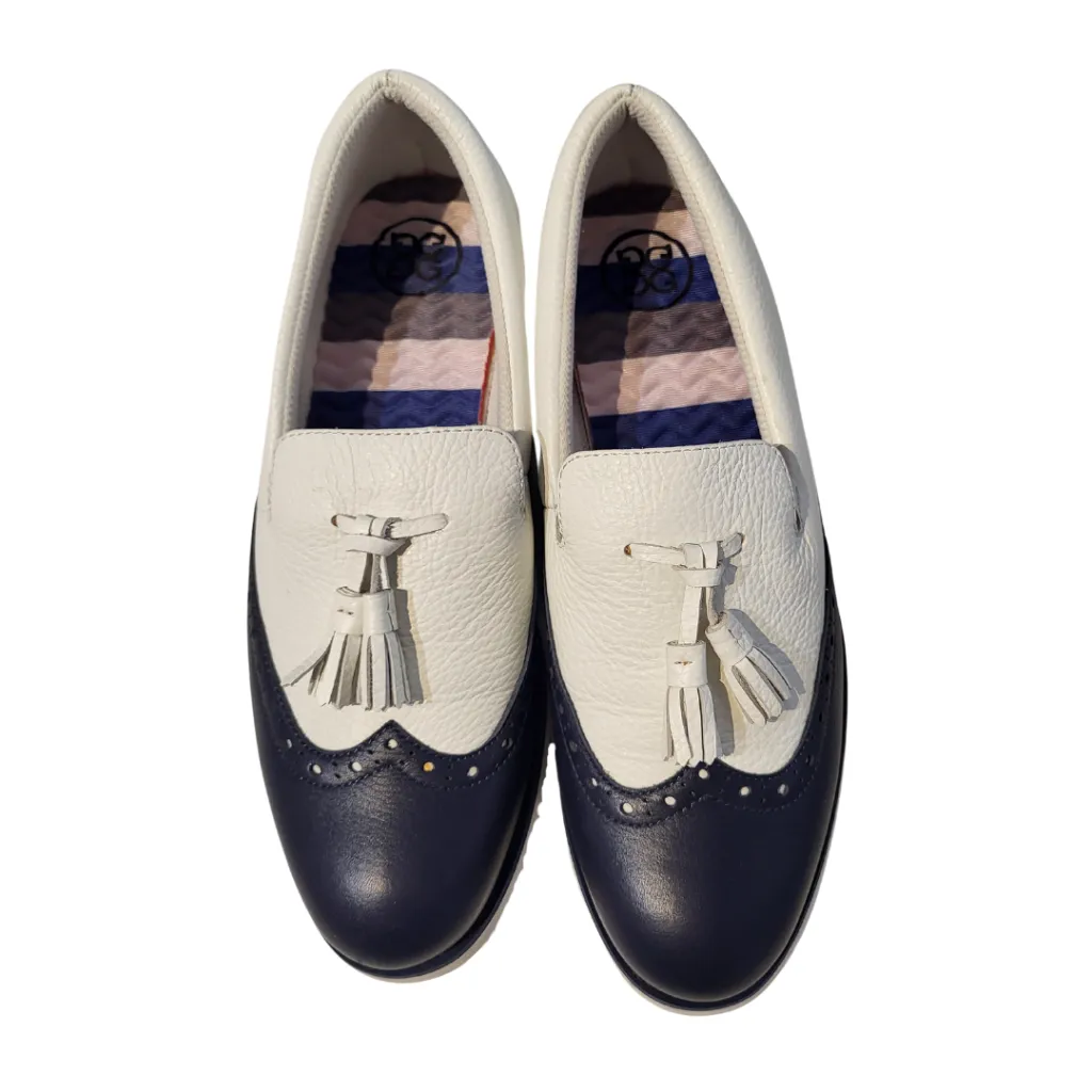 G/Fore White & Navy Cruiser Brogue Tassel Golf Shoes Size 8.5 MSP$225