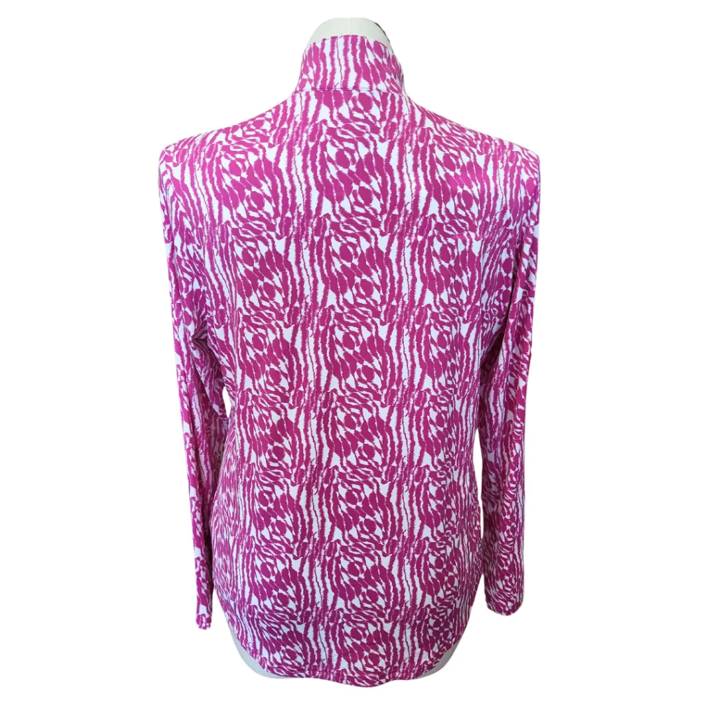 GGBlue Georgia Ice Magenta Zebra Print Zip Mock Sun Shirt Size XL MSP$102