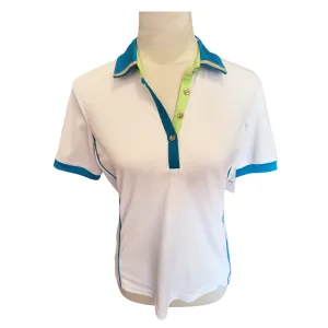 GGBlue White Golf Top with Green & Teal Trim Size S MSP$88