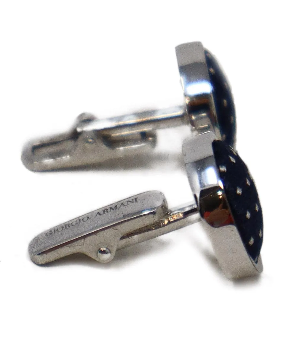 Giorgio Armani Navy & White Silk Silver Cuff Links