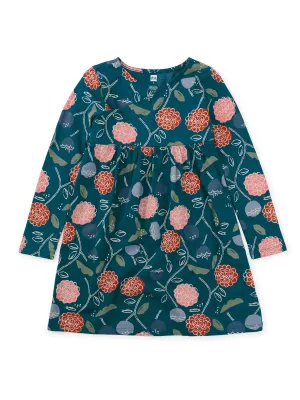 Girls' Long Sleeve Wrap Neck Dress In Folk Floral