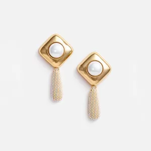 Gold Pearl Crystal Bar Earrings Self Portrait