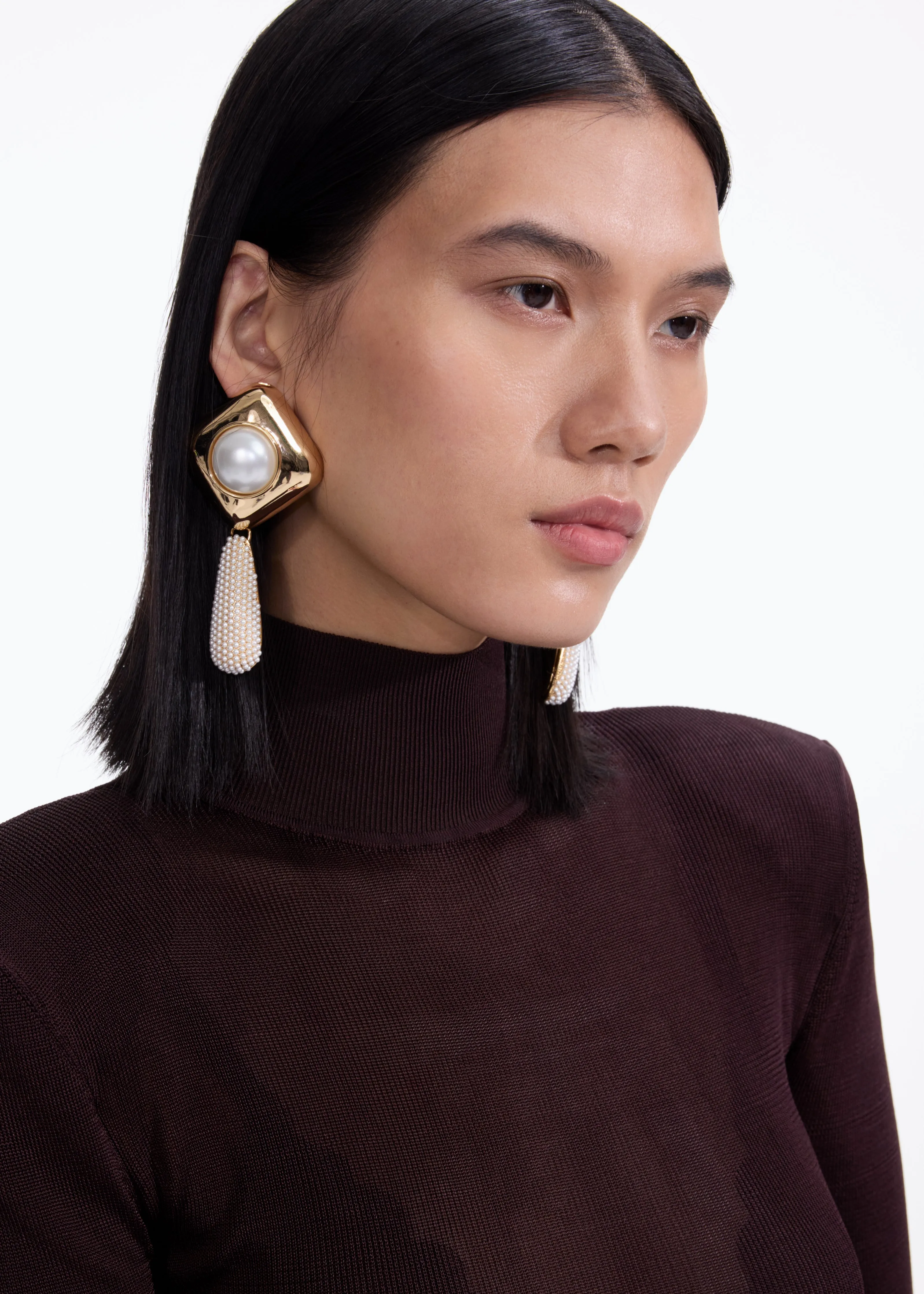 Gold Pearl Crystal Bar Earrings Self Portrait