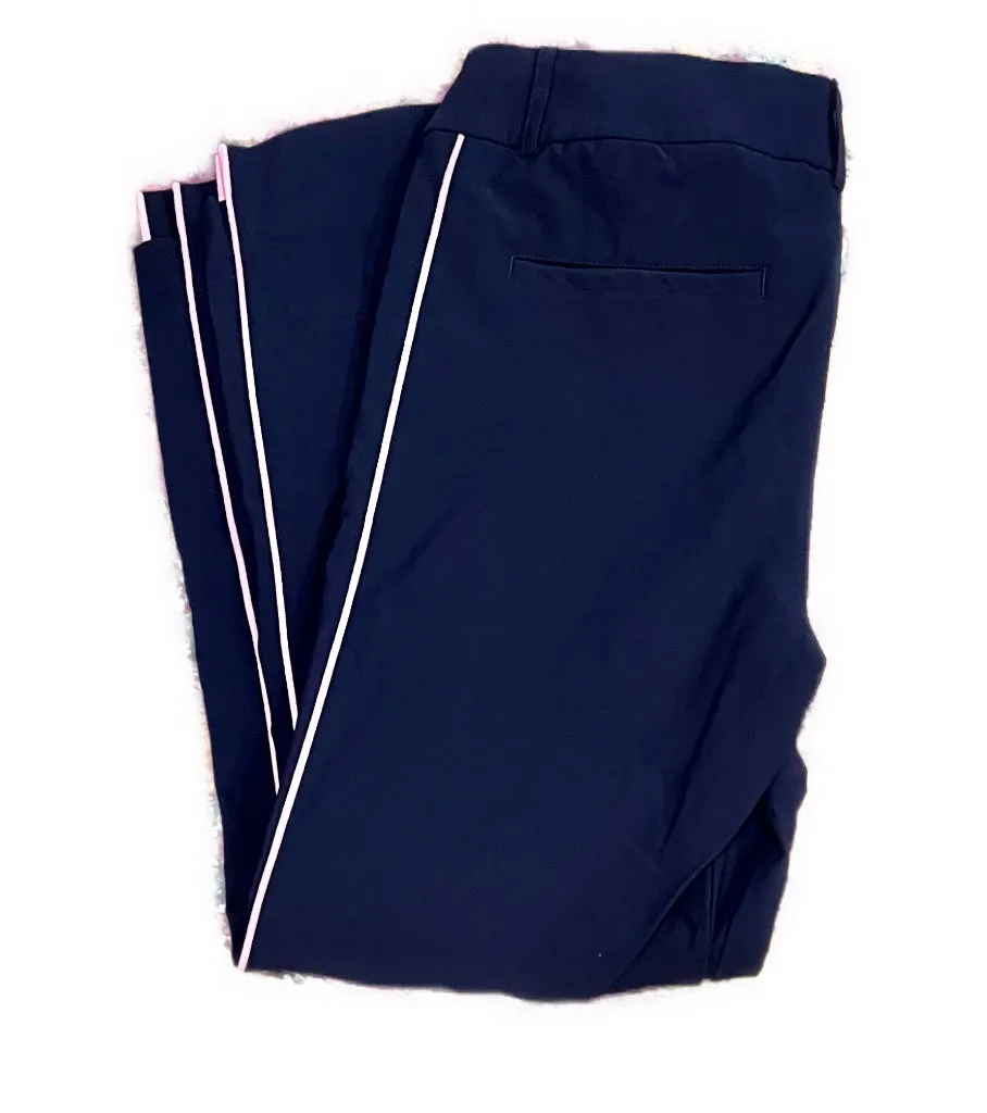 Golftini Women's Stripe Pull-on Stretch Ankle Pant Navy/Pink Size M MSP$130