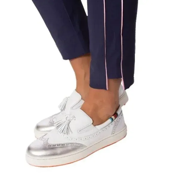 Golftini Women's Stripe Pull-on Stretch Ankle Pant Navy/Pink Size M MSP$130