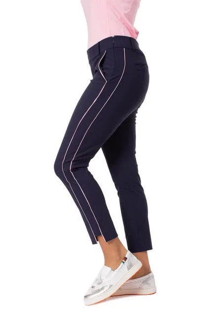 Golftini Women's Stripe Pull-on Stretch Ankle Pant Navy/Pink Size M MSP$130
