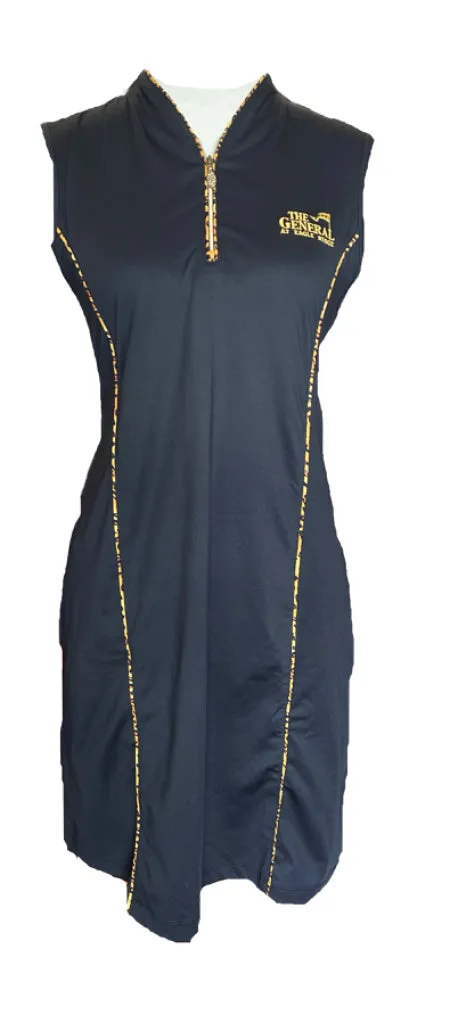 Greg Norman Black Sleeveless Golf Dress w/ Animal Print Trim & Logo Size L MSP$119