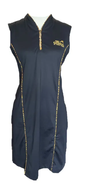 Greg Norman Black Sleeveless Golf Dress w/ Animal Print Trim & Logo Size L MSP$119