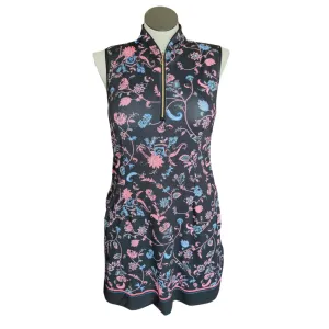 Greg Norman Play Dry Elephant Floral Black Sleeveless Dress Size L