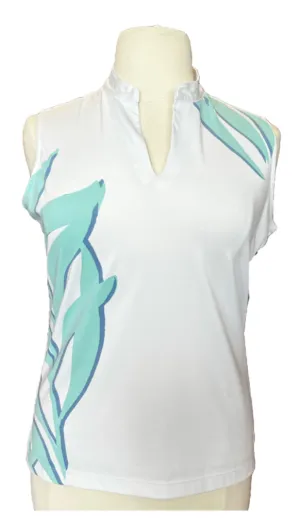 Greg Norman White Sleeveless Polo with Green Palms Size XL MSP$70