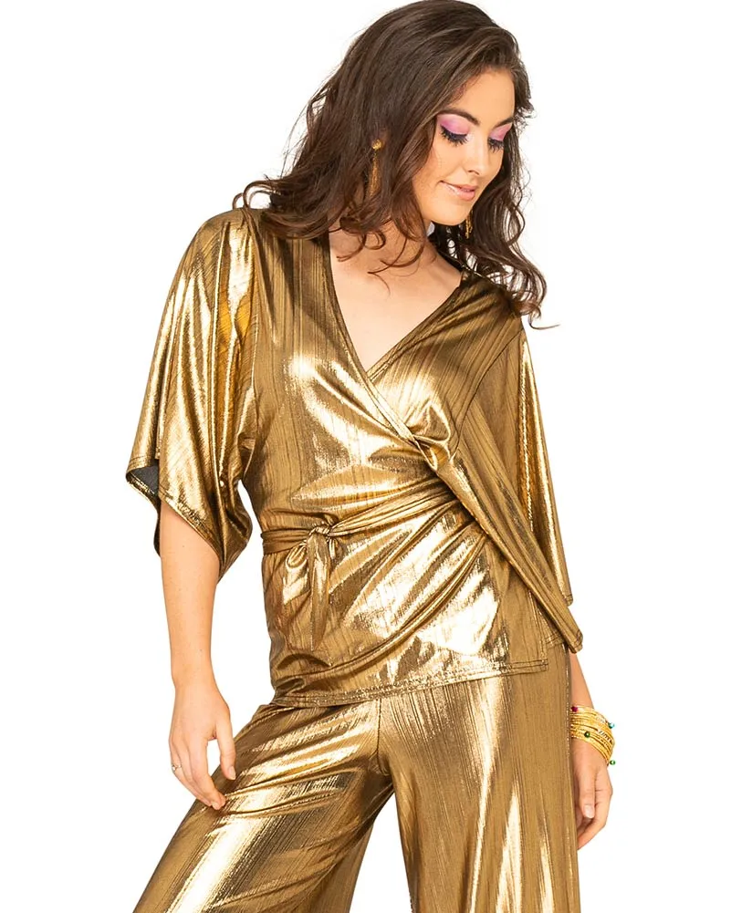 Groovy Gold 70s Plus Size Womens Wrap Shirt