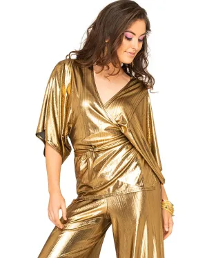 Groovy Gold 70s Plus Size Womens Wrap Shirt