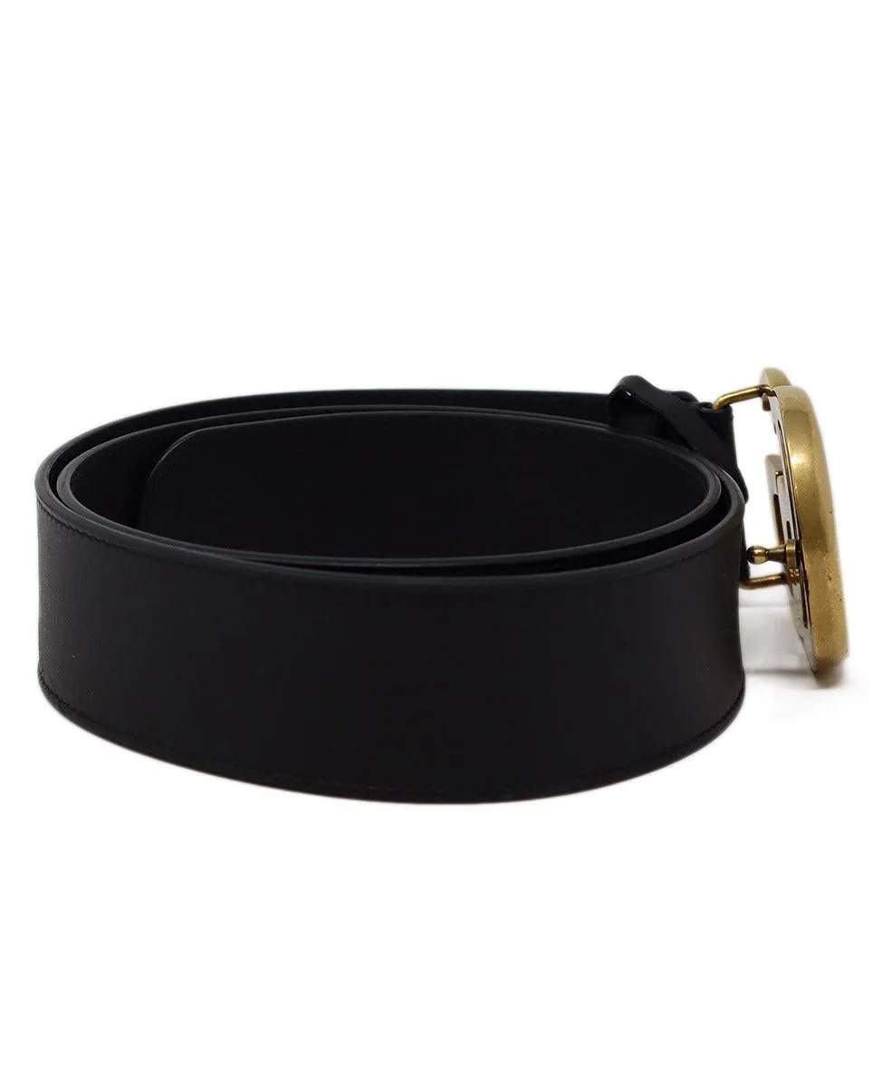 Gucci Black Leather & Gold GG Buckle Belt