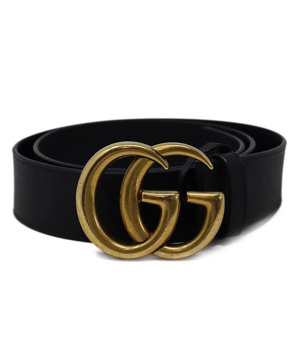 Gucci Black Leather & Gold GG Buckle Belt