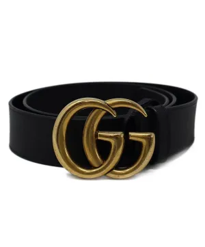 Gucci Black Leather & Gold GG Buckle Belt