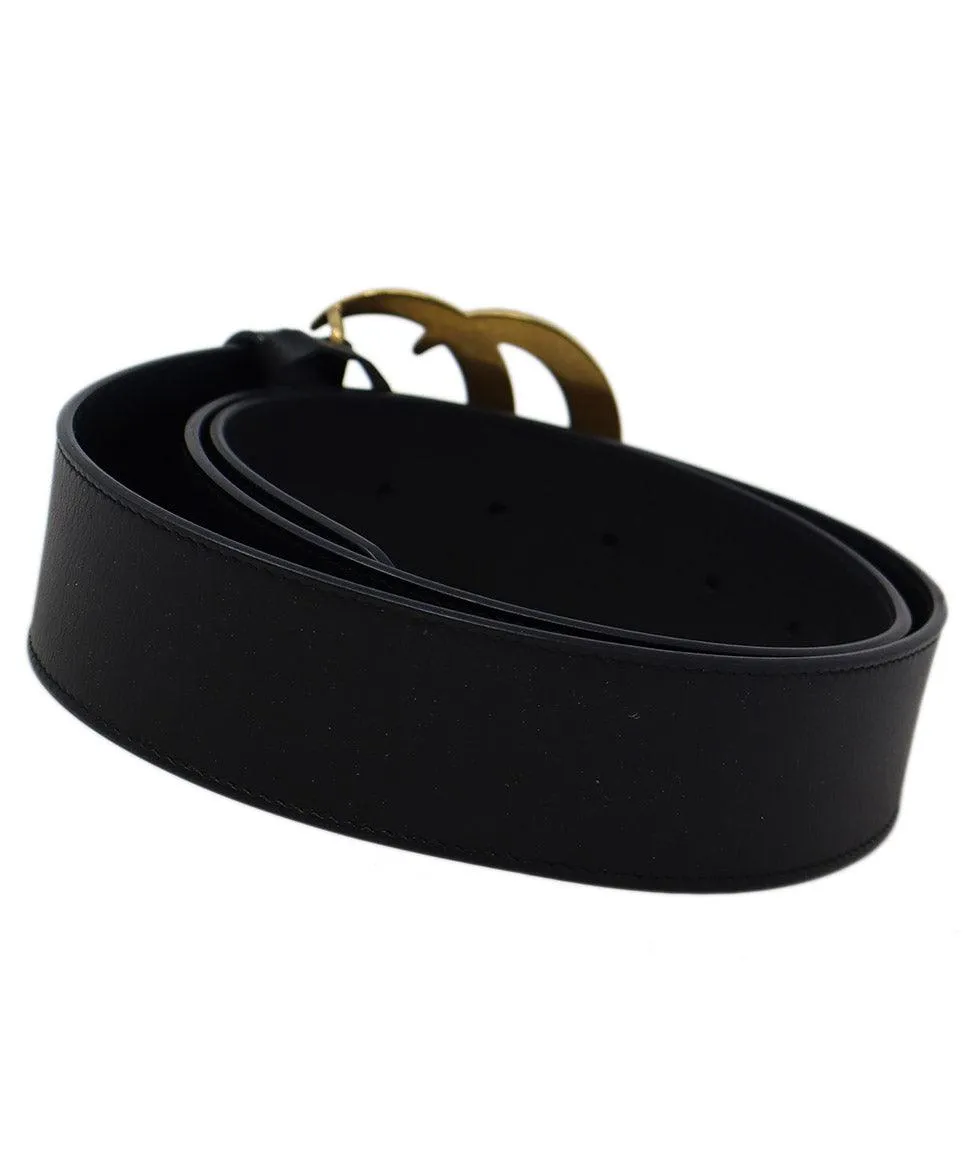 Gucci Black Leather & Gold GG Buckle Belt