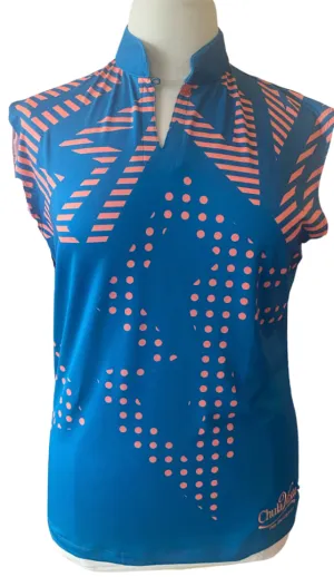 H5G Teal & Peach Patterned Sleeveless Polo w/ Bottom Logo Size WXL.
