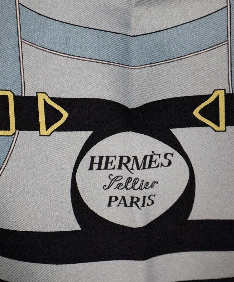 Hermes Blue & Gold Eperon d'or Silk Scarf