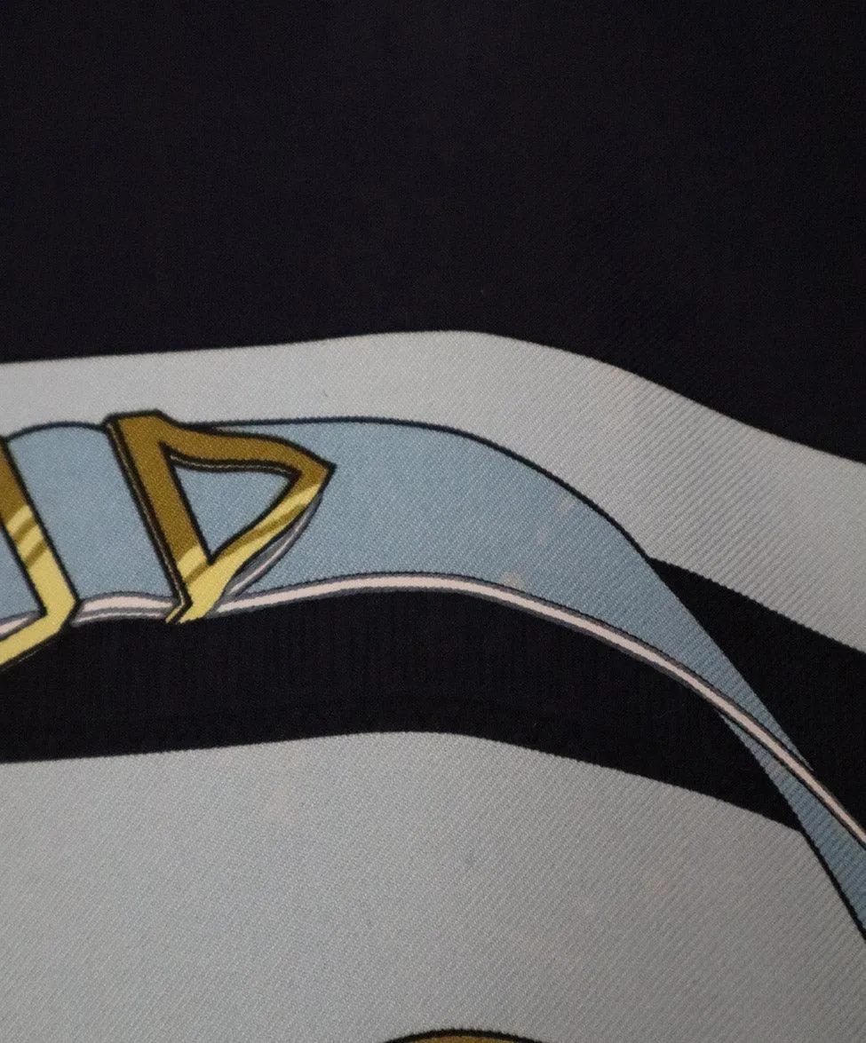 Hermes Blue & Gold Eperon d'or Silk Scarf