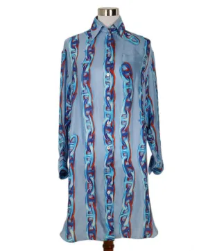 Hermes Blue & Red Print Silk Dress sz 4