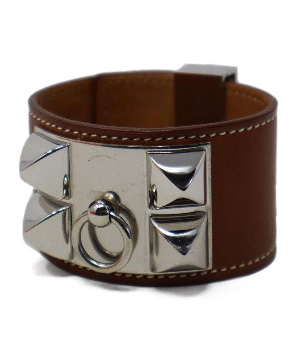 Hermes Brown Leather Collier de Chien Bracelet