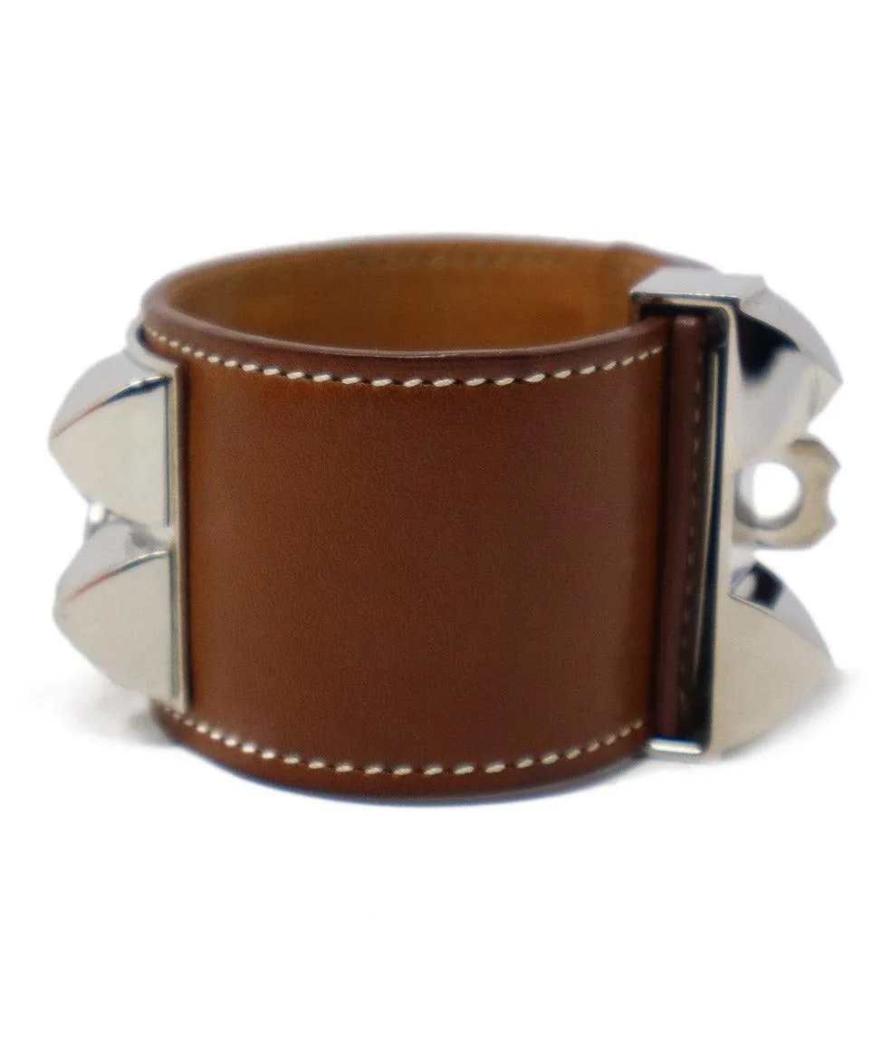 Hermes Brown Leather Collier de Chien Bracelet