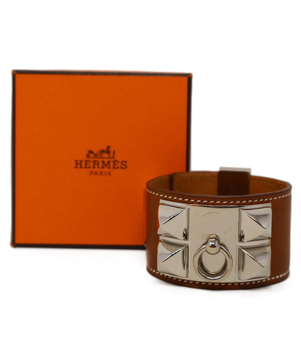 Hermes Brown Leather Collier de Chien Bracelet