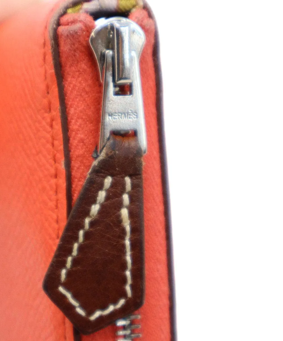 Hermes Coral Leather Wallet w/ Silk Lining