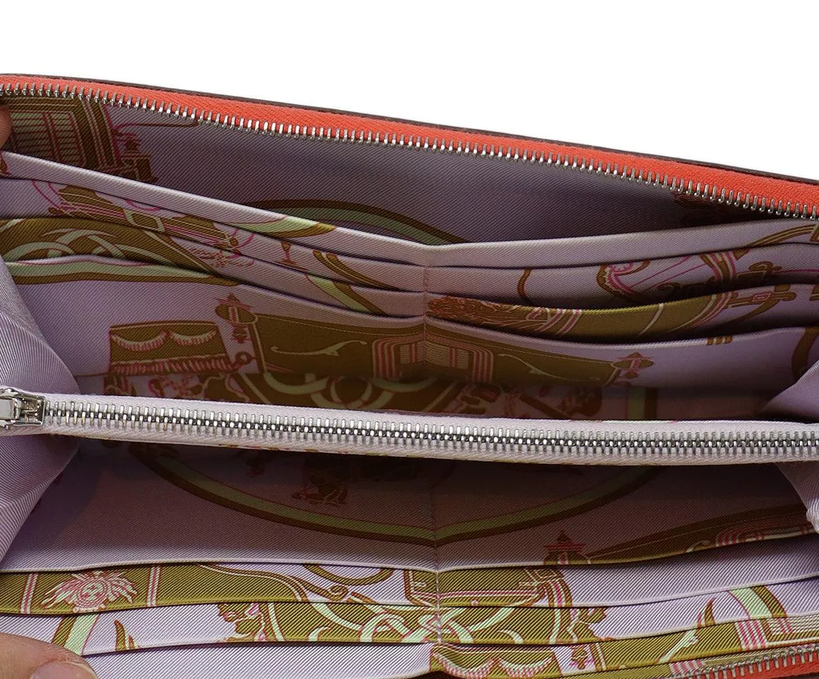 Hermes Coral Leather Wallet w/ Silk Lining