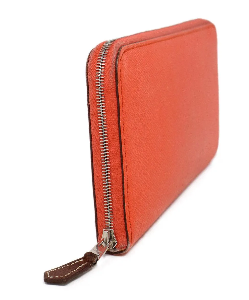 Hermes Coral Leather Wallet w/ Silk Lining