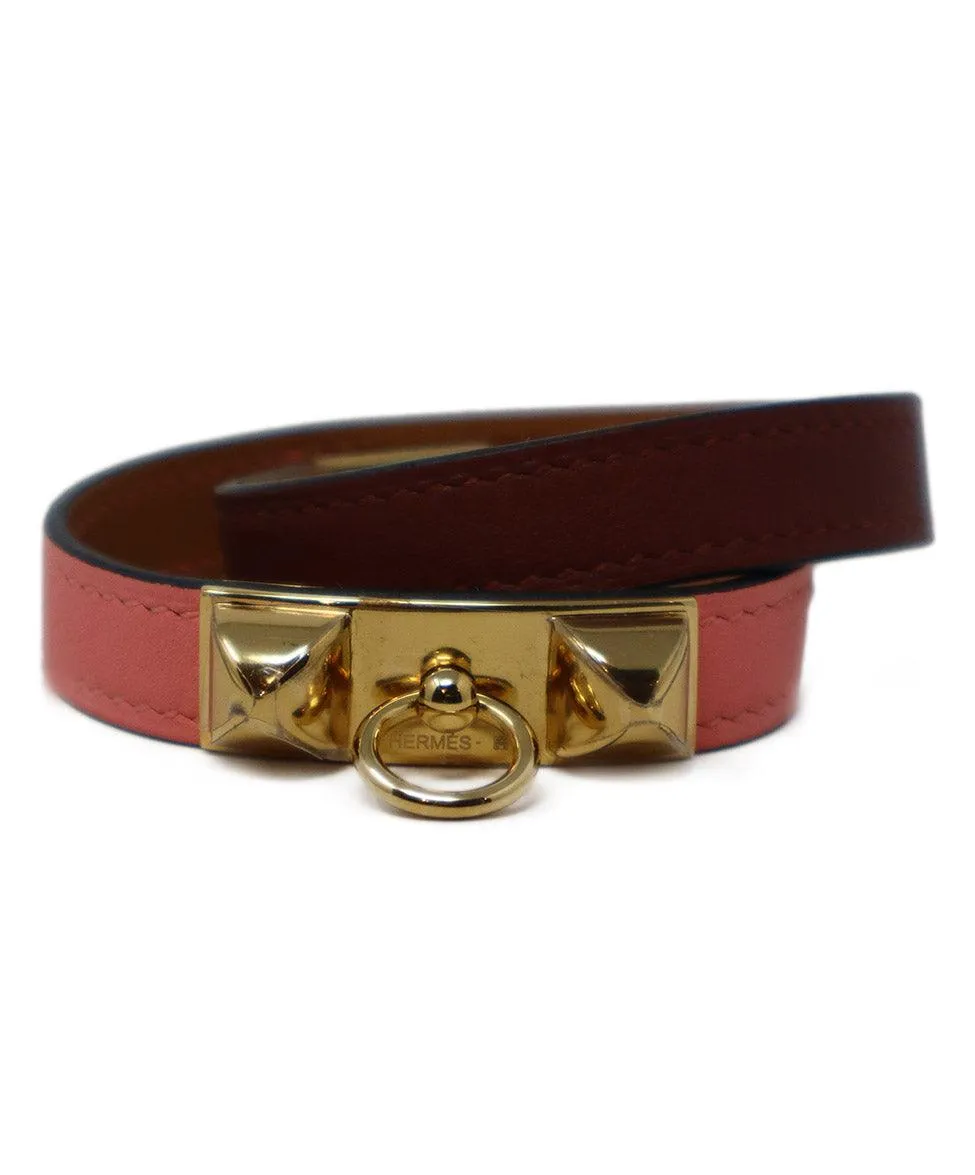Hermes Pink & Burgundy Collier de Chien Leather Bracelet