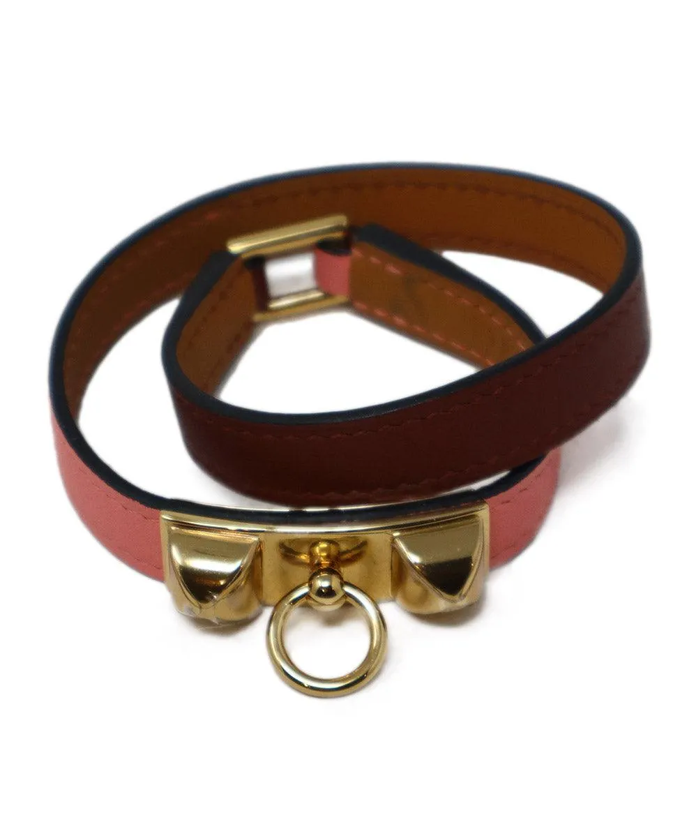 Hermes Pink & Burgundy Collier de Chien Leather Bracelet