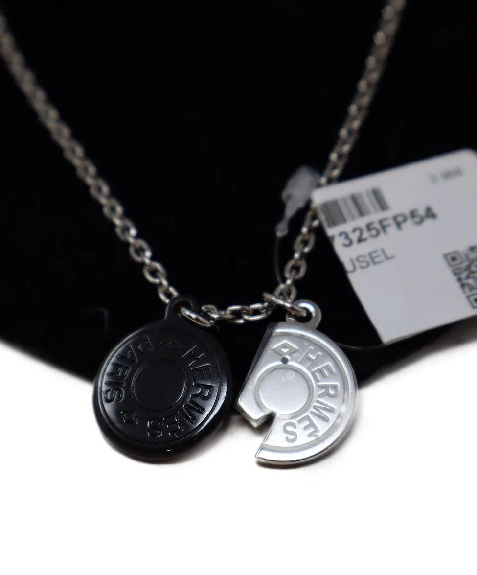 Hermes Silver & Black Pendant Necklace
