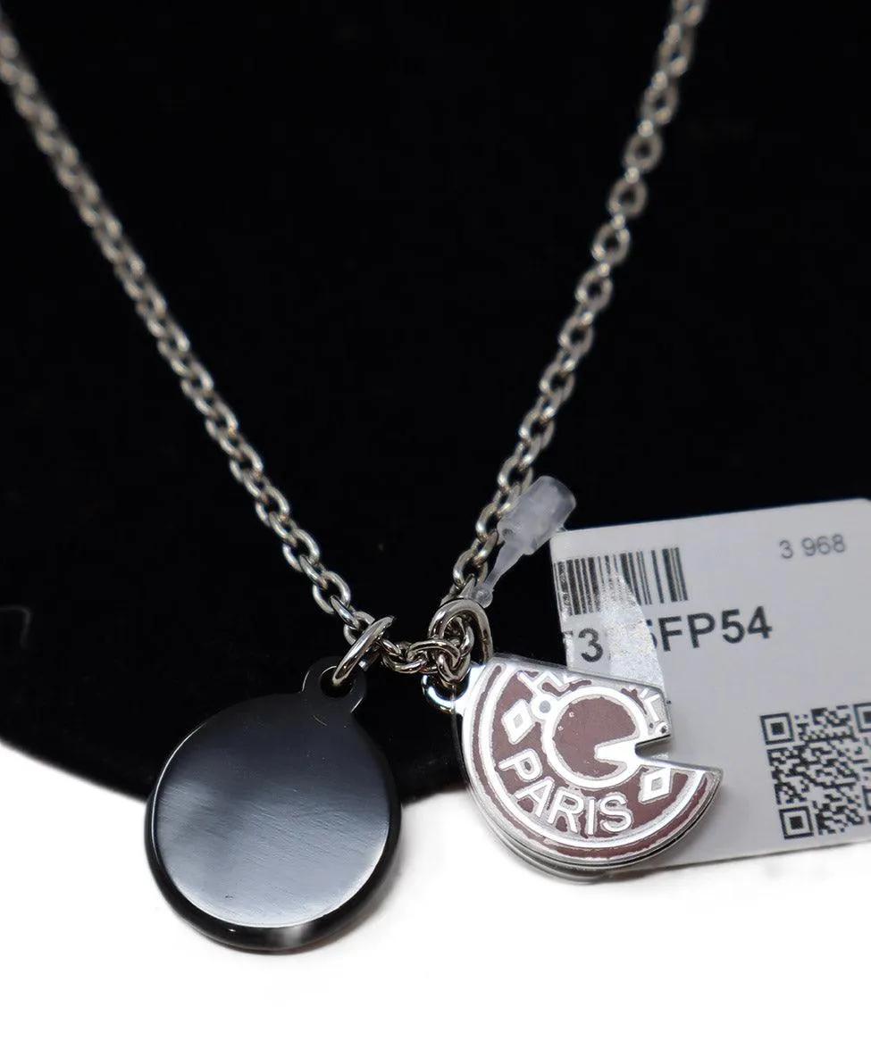 Hermes Silver & Black Pendant Necklace