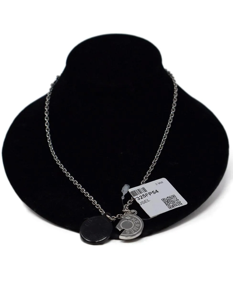 Hermes Silver & Black Pendant Necklace