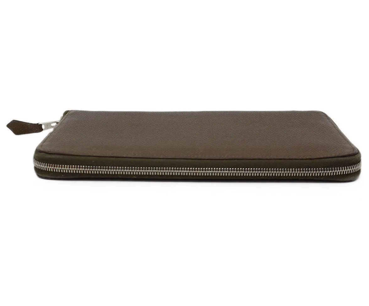Hermes Taupe Leather Zip Around Wallet