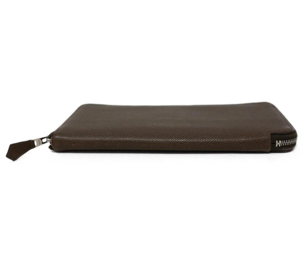 Hermes Taupe Leather Zip Around Wallet