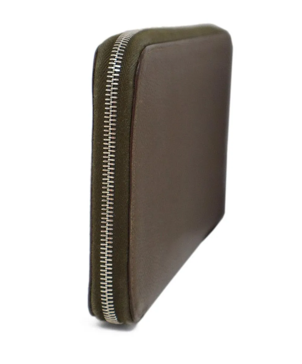 Hermes Taupe Leather Zip Around Wallet